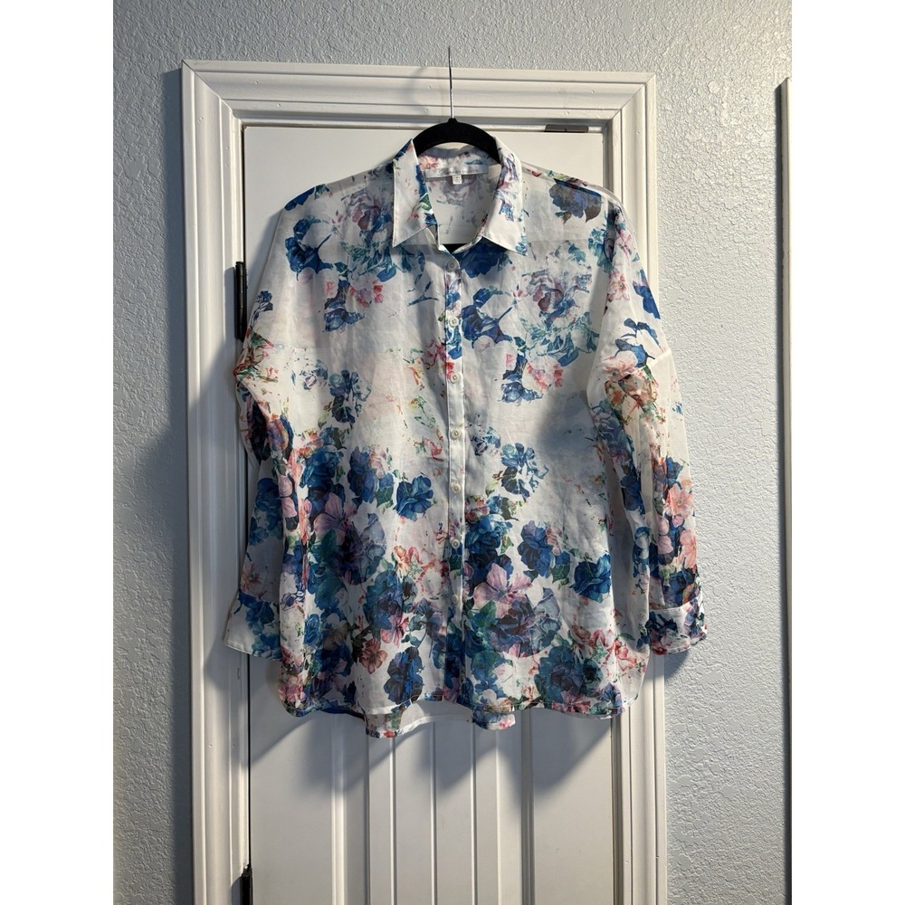 Lovers + Friends Floral Button Front Blouse Women Small‎ Sheer Long Sleeve